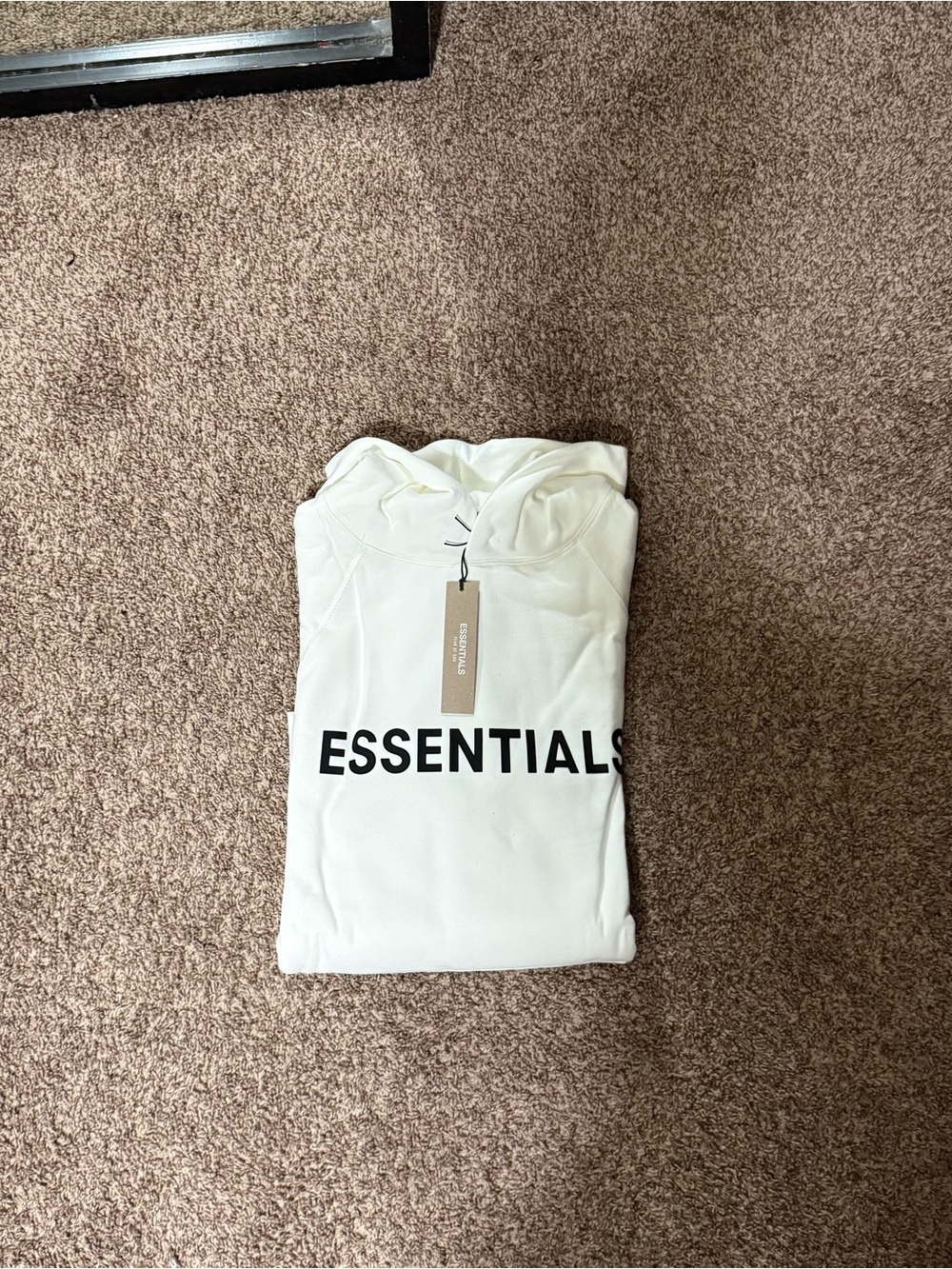 ESSENTIALS White Hoodie with Black Logo